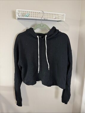 wild fable Black Cropped Hoodie with White Drawstrings